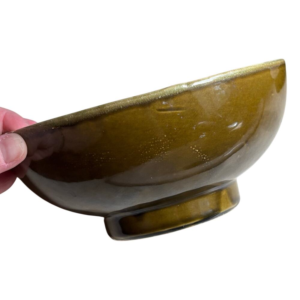 Vintage USA CP-41 art pottery low bowl GREEN drip glaze mid century decor FLAW